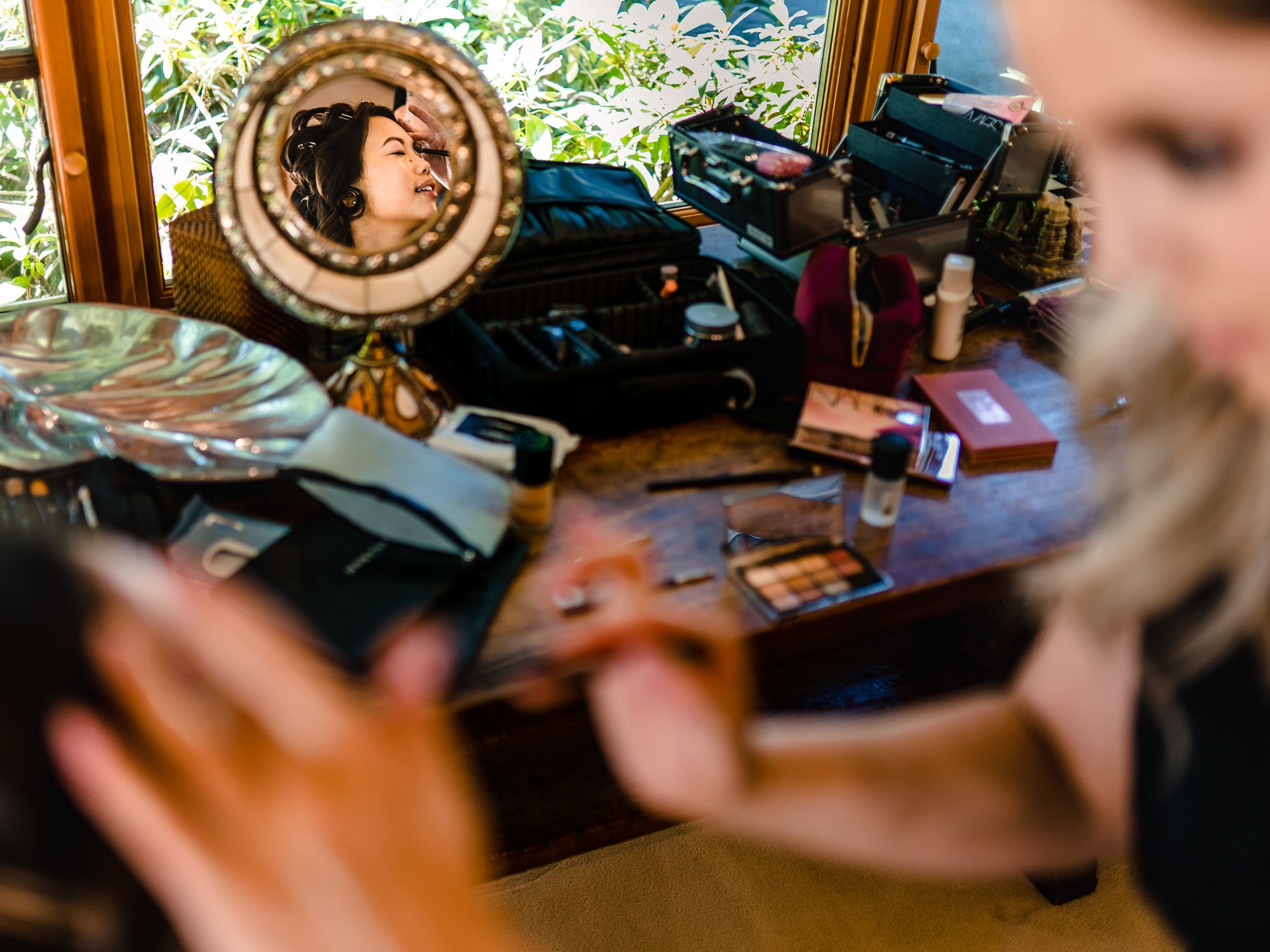 Bride Jen getting hair and makeup done for her wedding 2